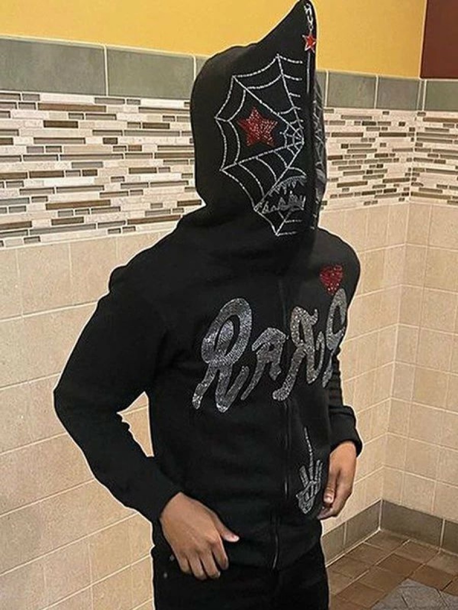 Outerwear | * Men'S Halloween Rhinestone Zip Up Hoodie