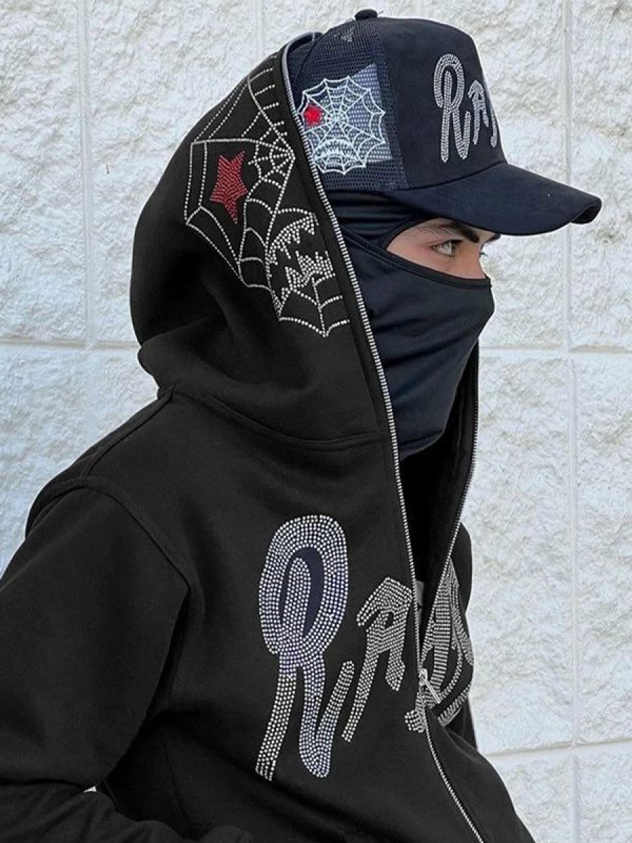 Outerwear | * Men'S Halloween Rhinestone Zip Up Hoodie