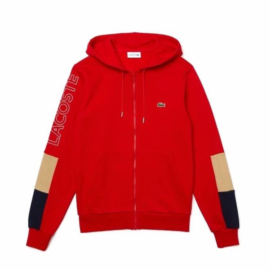 Mens Tops | * Lacoste Red/Viennese/Navy Colorblock Fleece Zip Hoodie 3/S