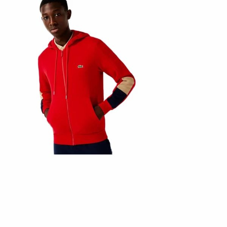 Mens Tops | * Lacoste Red/Viennese/Navy Colorblock Fleece Zip Hoodie 3/S