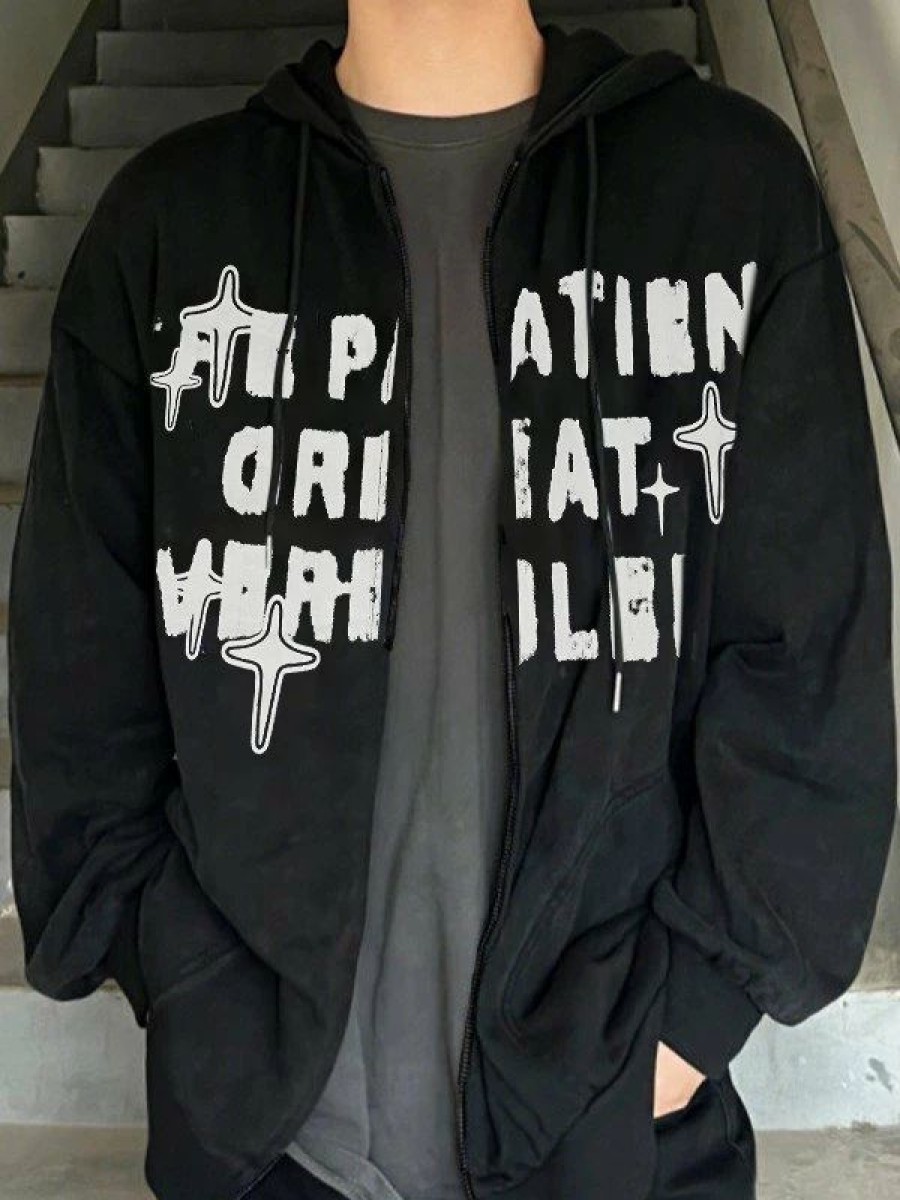 Outerwear | * Men'S Blurred Letter Graphic Zip Up Hoodie