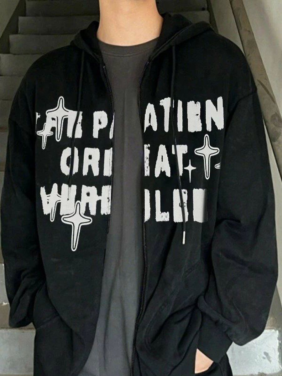 Outerwear | * Men'S Blurred Letter Graphic Zip Up Hoodie