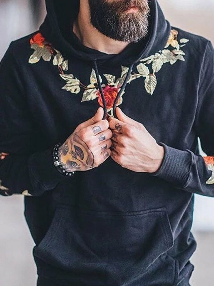 Outerwear | * Men'S Rose Embroidered Hoodie