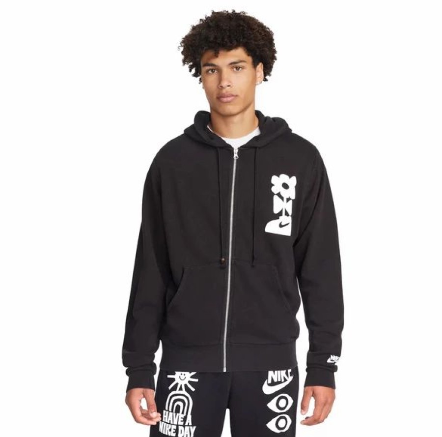 Mens Tops | * Men'S Men'S Nike Black Sportswear "Have A Nike Day." Washed Zip Hoodie (Dq4177 010) M