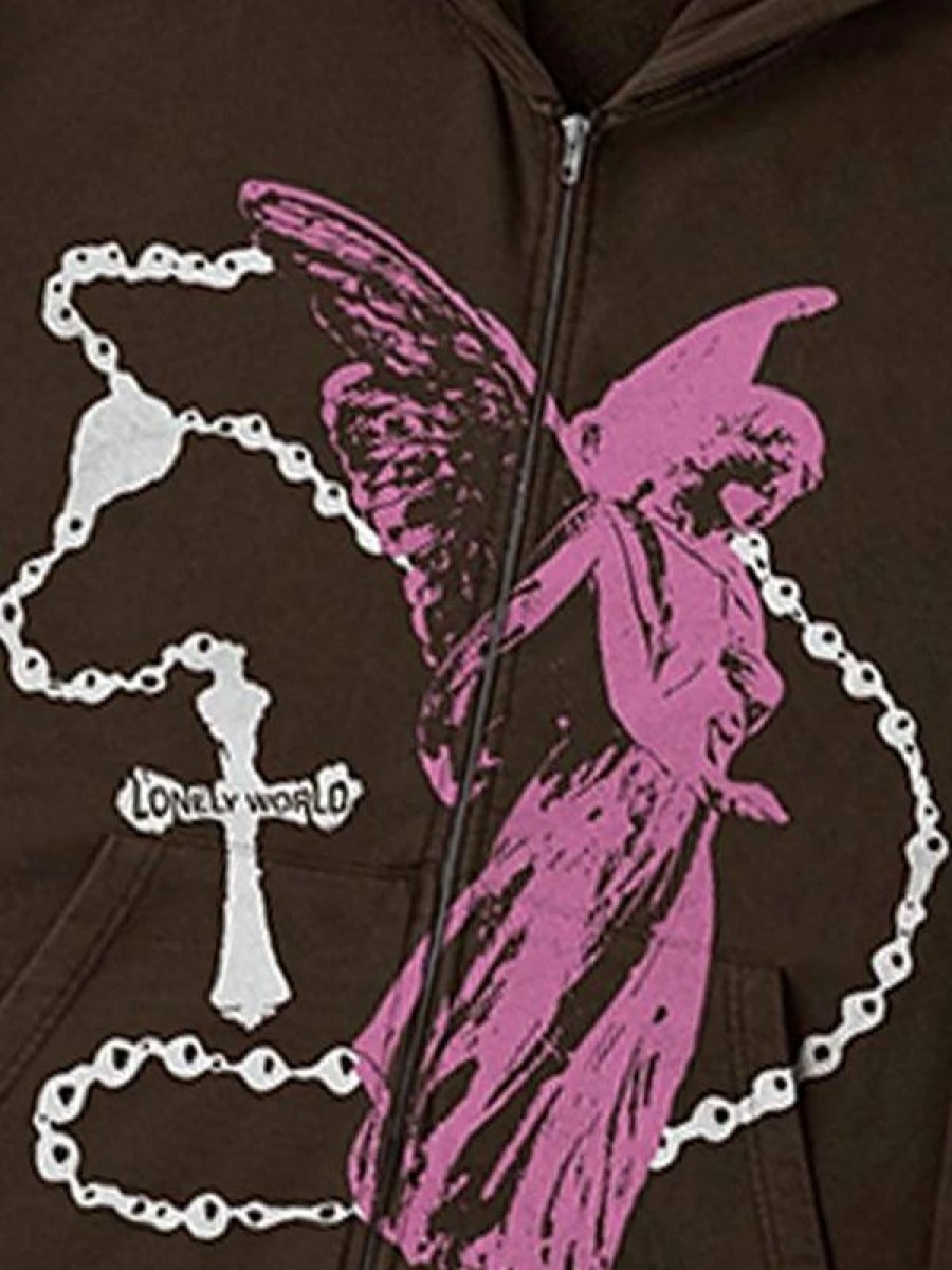 Outerwear | * Oversized Angel World Graphic Zip Up Hoodie