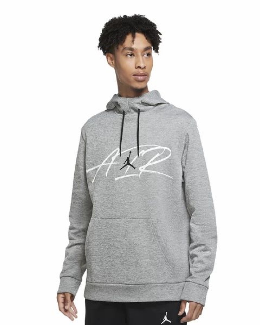 Mens Tops | * Men'S Jordan Carbon Heather/Black Air Therma Graphic Training Fleece Hoodie (Ck6792 091) S