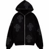 Outerwear | * Rhinestone Cross Pattern Zip Up Hoodie