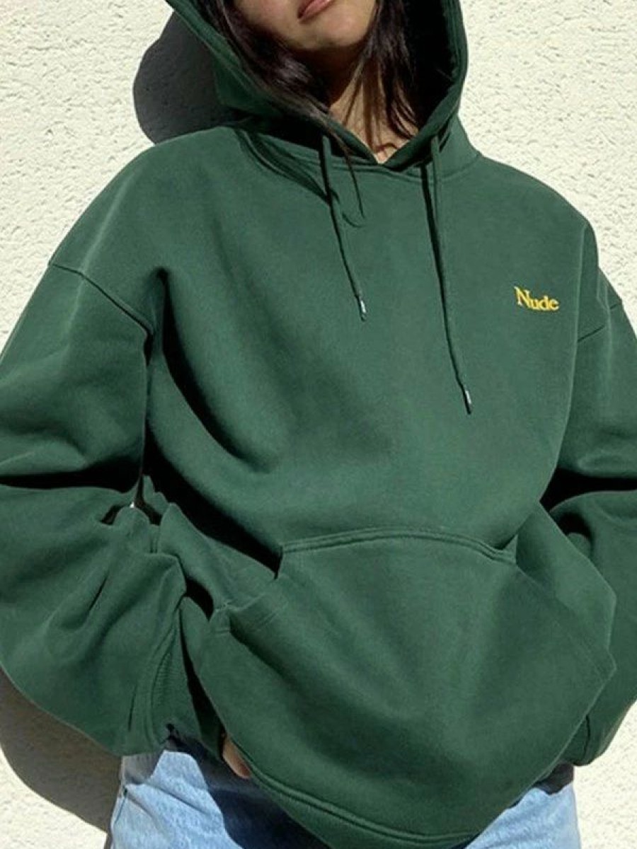 Outerwear | * Letter Graphic Green Fleece Lined Hoodie