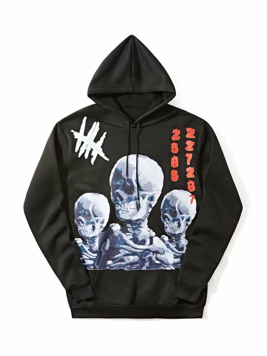 Outerwear | * Men'S Skull Graphic Black Pullover Hoodie