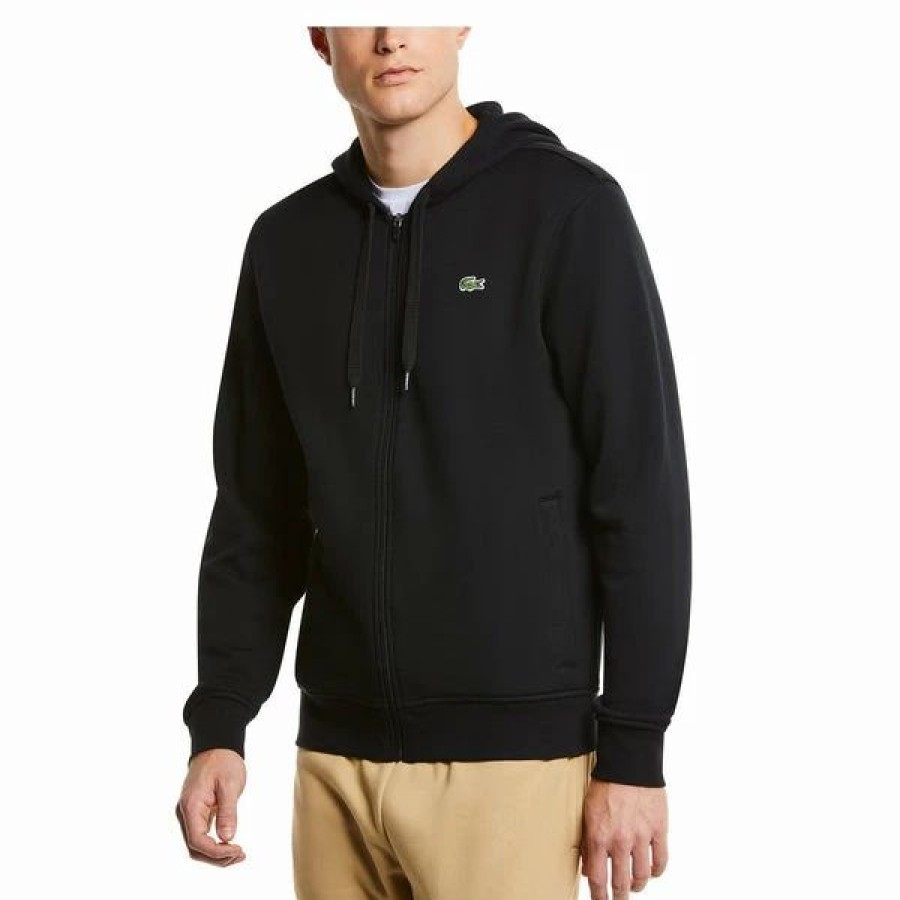 Mens Tops | * Lacoste Black/Black Sport Lightweight Bi-Material Hoodie 4/M