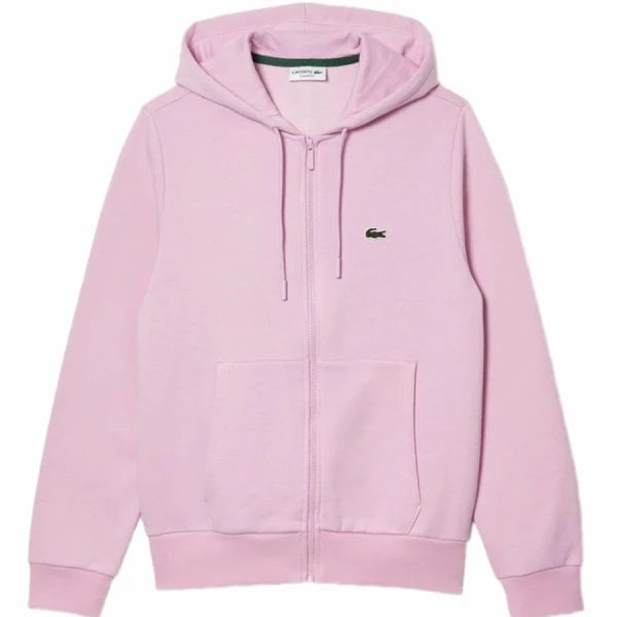 Mens Tops | * Men'S Lacoste Pink Kangaroo Pocket Fleece Hoodie Sweatshirt 3/S