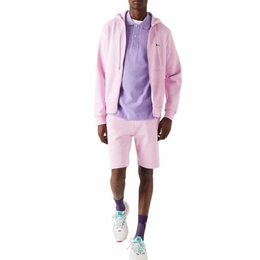 Mens Tops | * Men'S Lacoste Pink Kangaroo Pocket Fleece Hoodie Sweatshirt 3/S