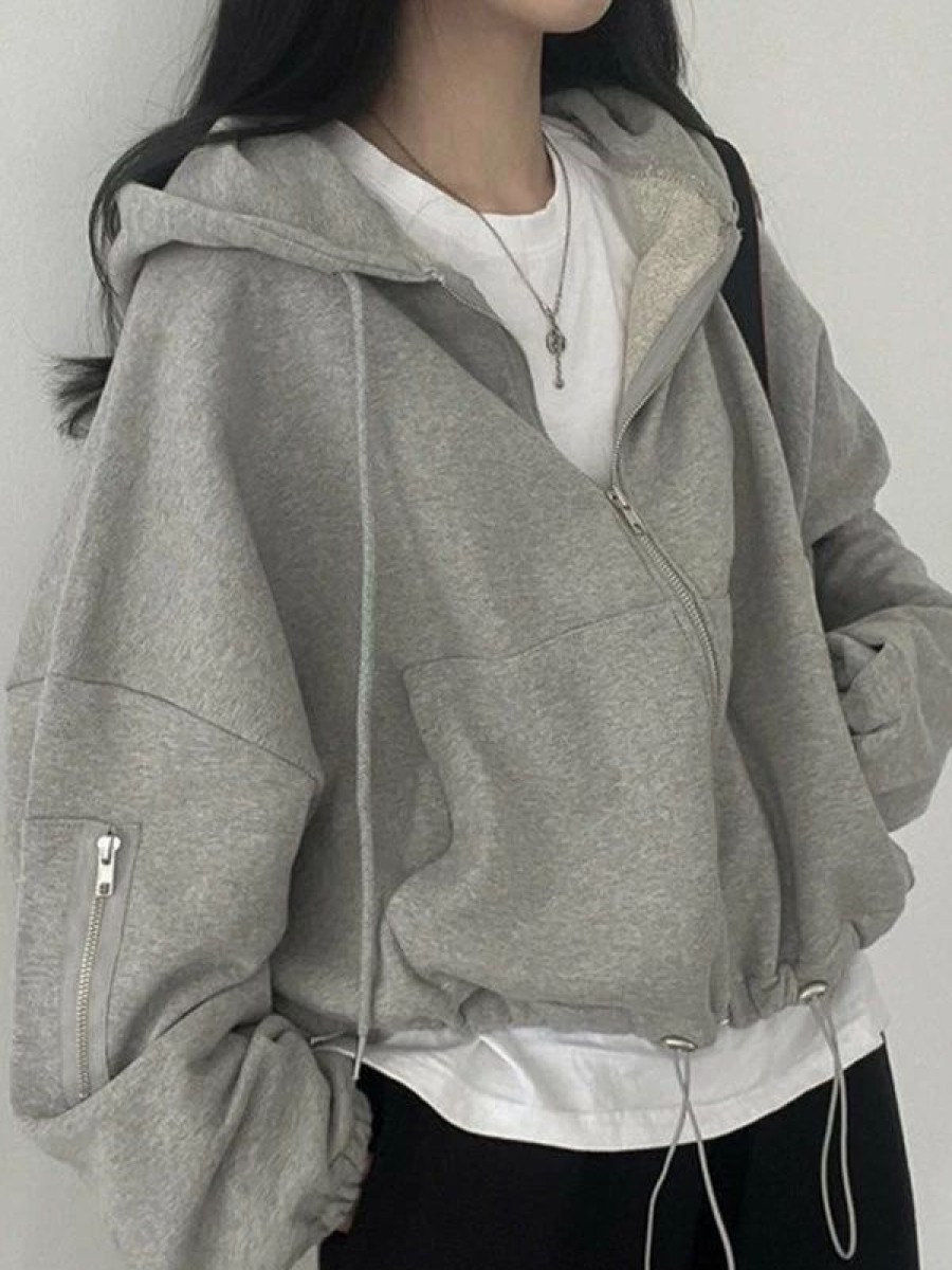 Outerwear | * Oversized Zip Up Gray Hoodie