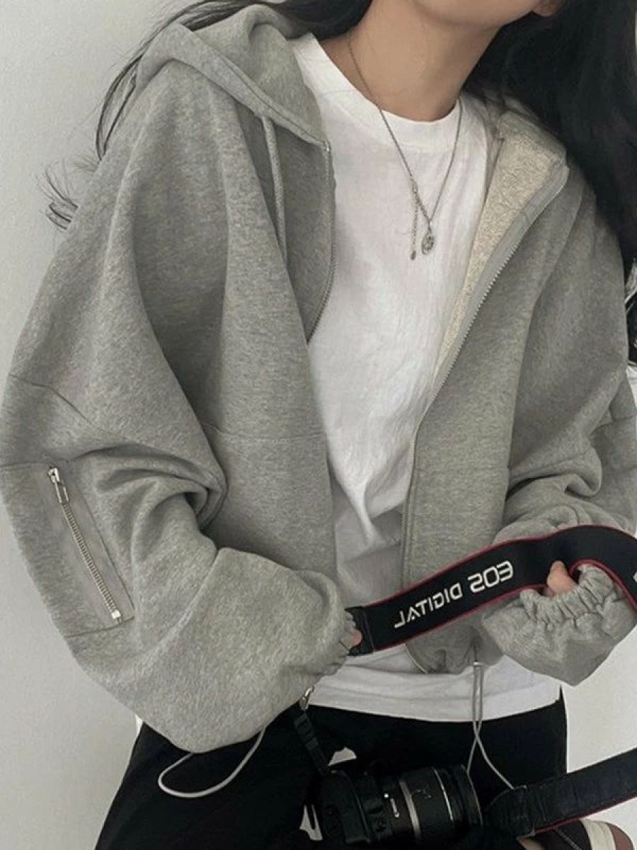 Outerwear | * Oversized Zip Up Gray Hoodie