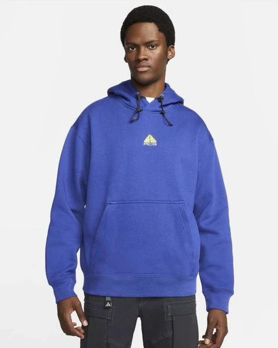 Mens Tops | * Men'S Nike Blue/Volt Acg Therma-Fit Fleece Pullover Hoodie (Dh3087 455) Xs