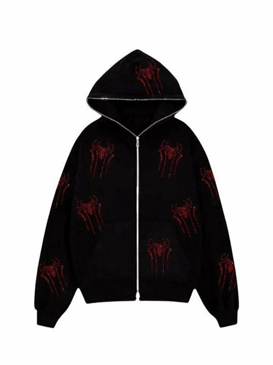 Outerwear | * Rhinestone Spider Zip Up Hoodie