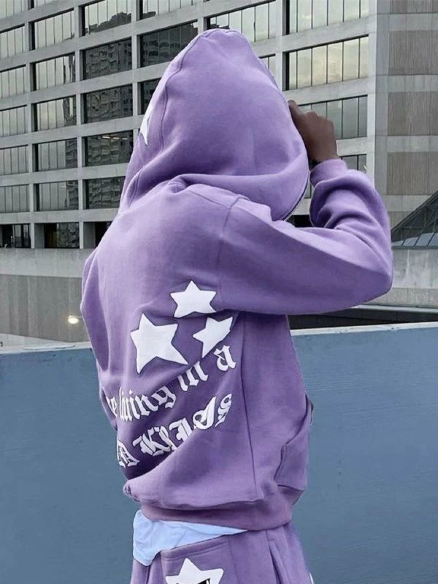 Outerwear | * Men'S Letter Star Graphic Zip Up Hoodie