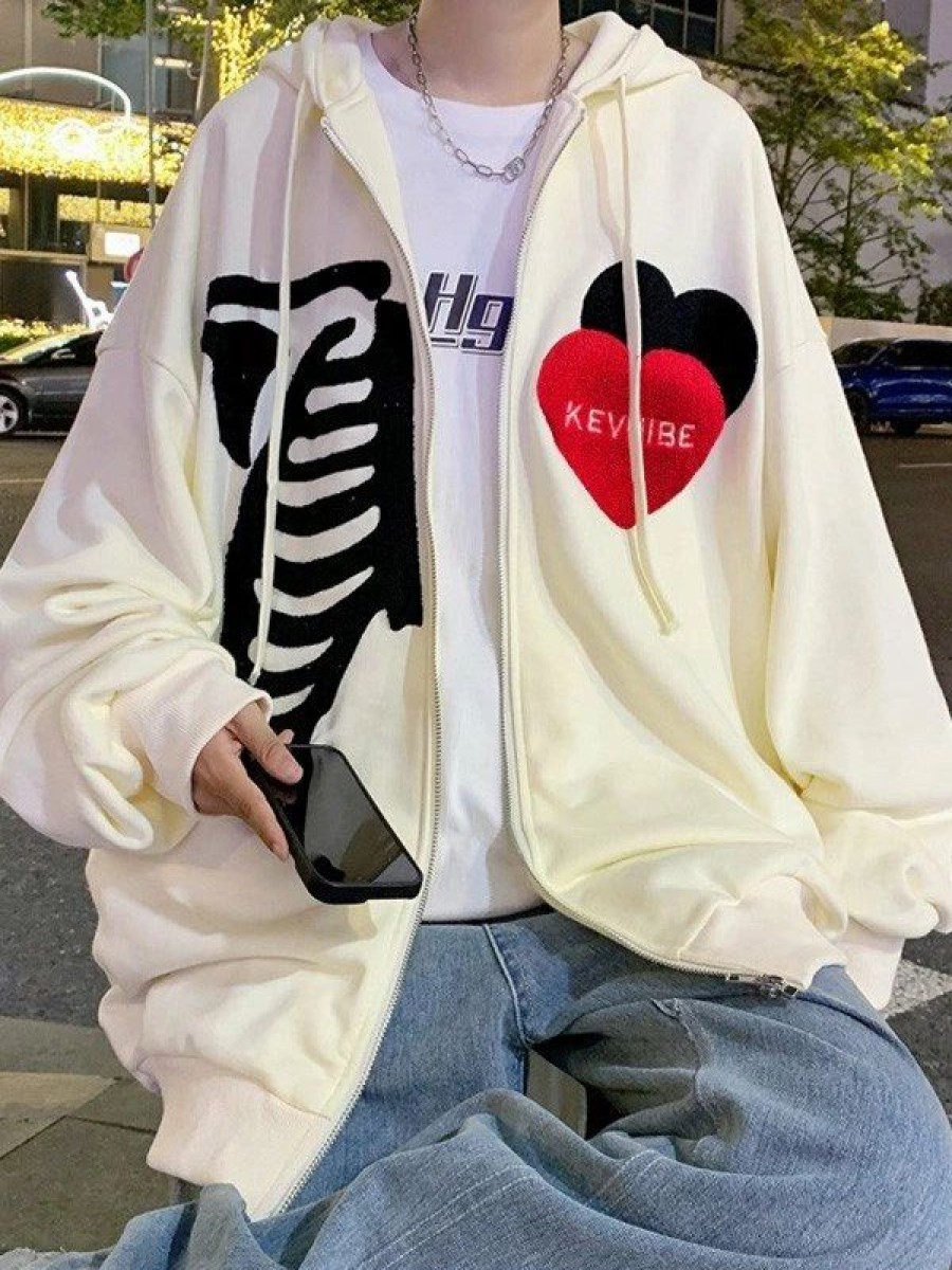 Outerwear | * Men'S Toweling Skull Heart Zip Up Hoodie