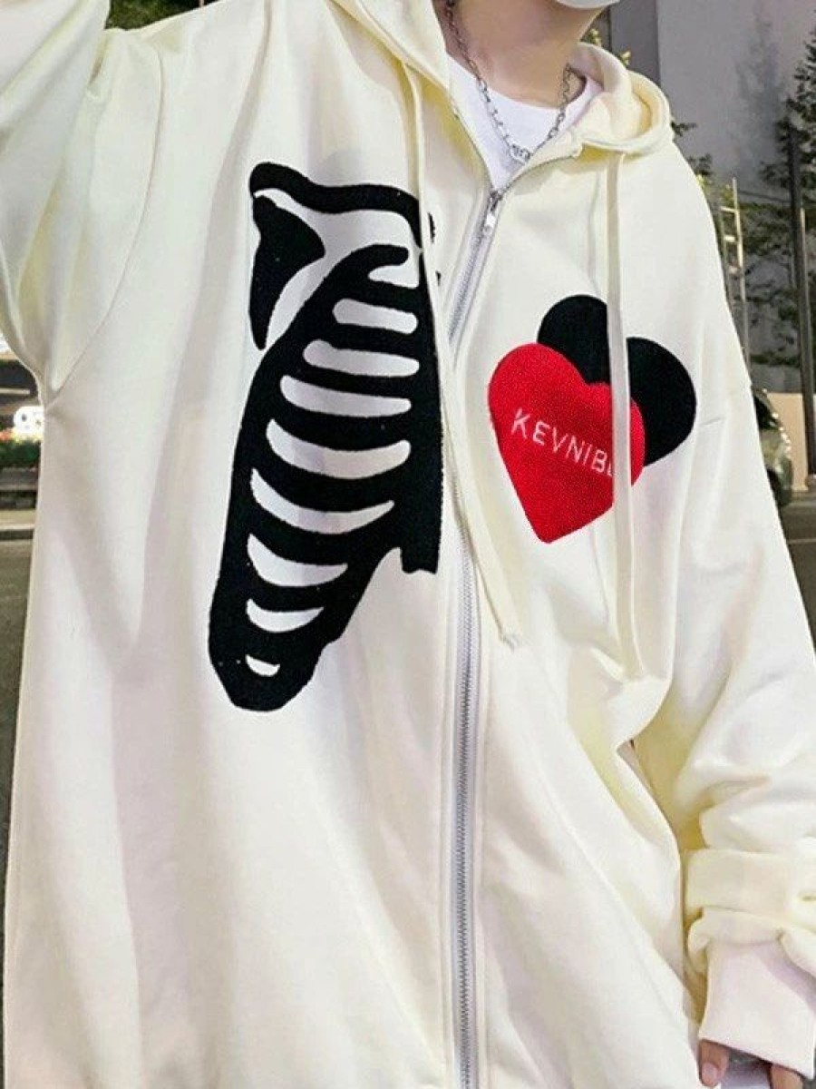 Outerwear | * Men'S Toweling Skull Heart Zip Up Hoodie