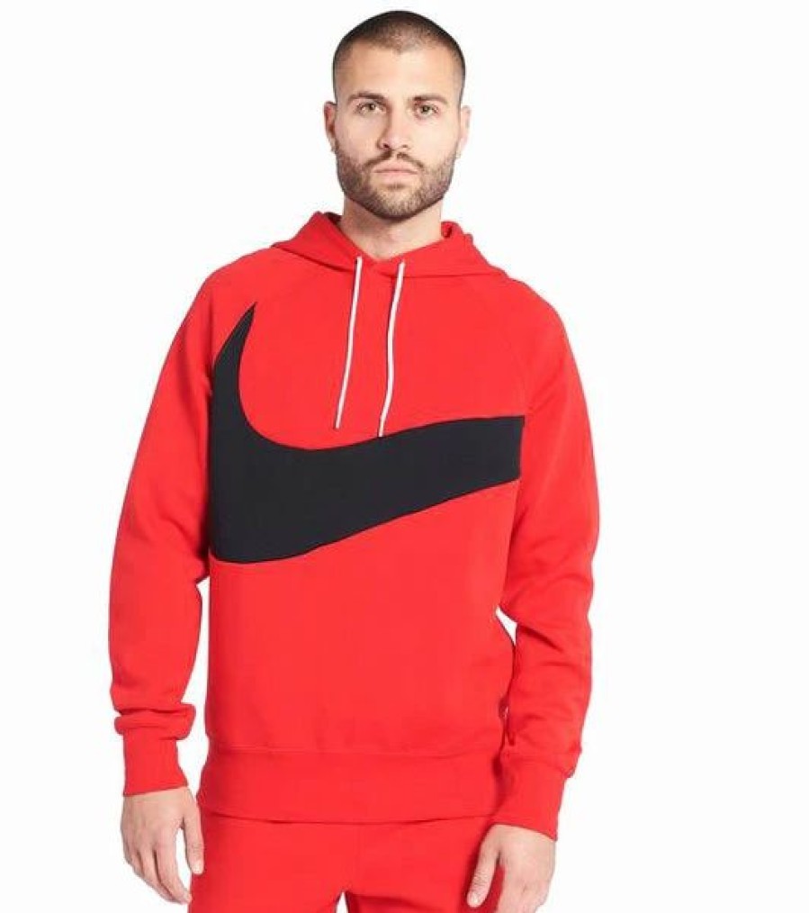 Mens Tops | * Men'S Nike Red/Black Sportswear Swoosh Tech Fleece Pullover Hoodie S