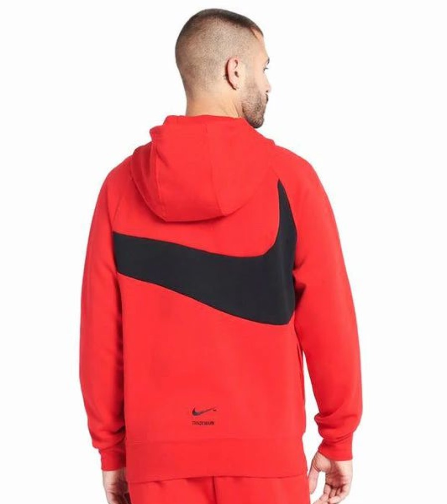 Mens Tops | * Men'S Nike Red/Black Sportswear Swoosh Tech Fleece Pullover Hoodie S