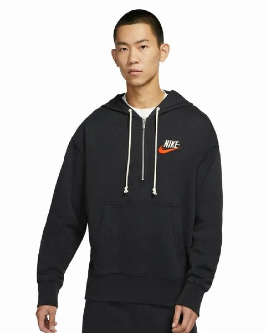 Mens Tops | * Men'S Nike Sportswear Black Retro Logo French Terry Half Zip Hoodie (Dm5279 045) S