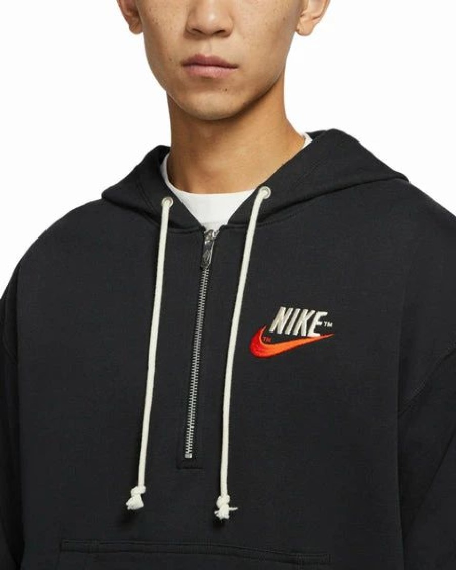 Mens Tops | * Men'S Nike Sportswear Black Retro Logo French Terry Half Zip Hoodie (Dm5279 045) S