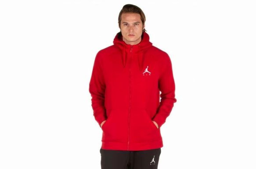 Mens Tops | * Men'S Jordan Red/White Jumpman Air Fleece Full-Zip Hoodie (939998 687) Xl