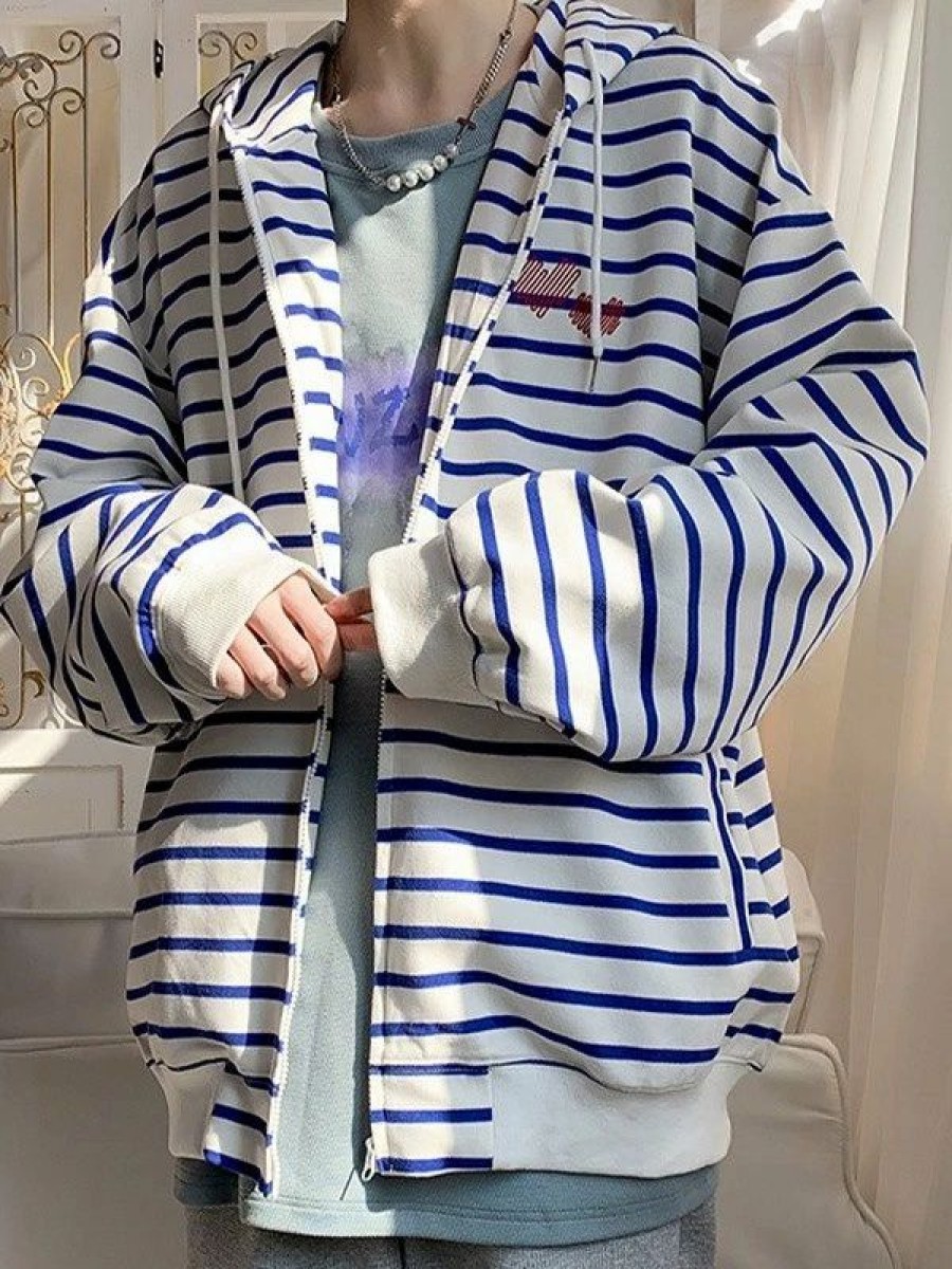 Outerwear | * Men'S Heart Striped Zip Up Hoodie