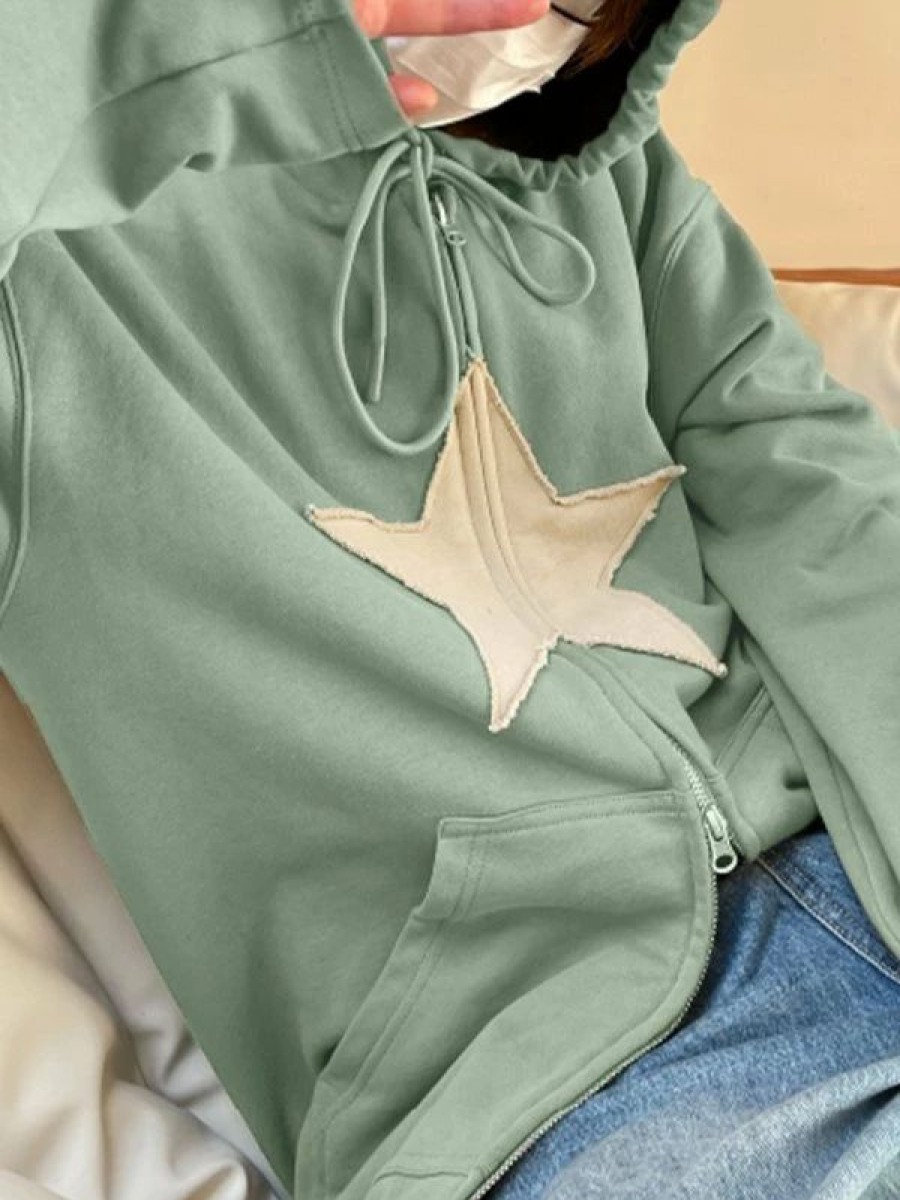 Outerwear | * Vintage Star Patch Baggy Zip Up Hoodie