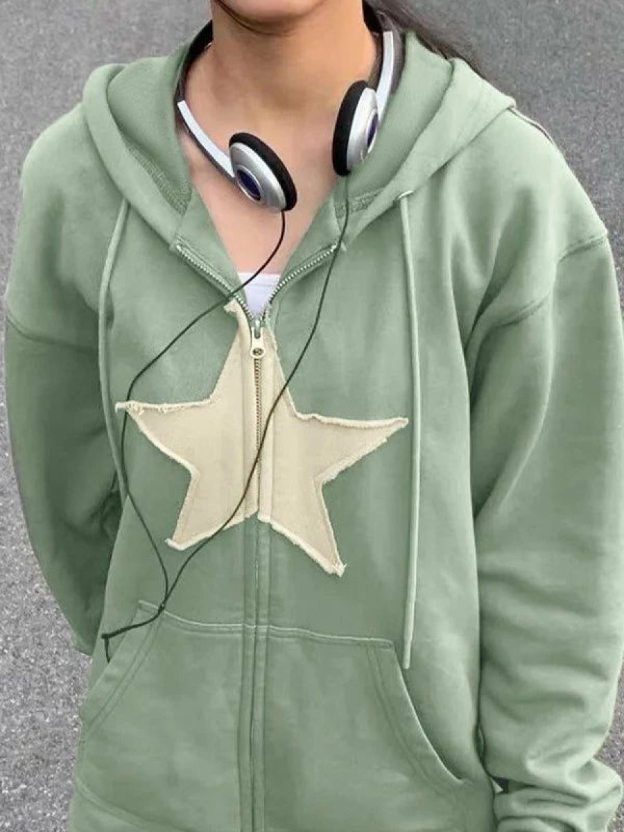 Outerwear | * Vintage Star Patch Baggy Zip Up Hoodie