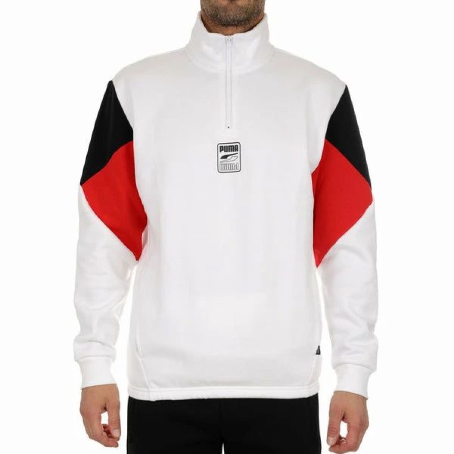 Mens Tops | * Men'S Puma White Rebel Half Zip Fleece Hoodie S