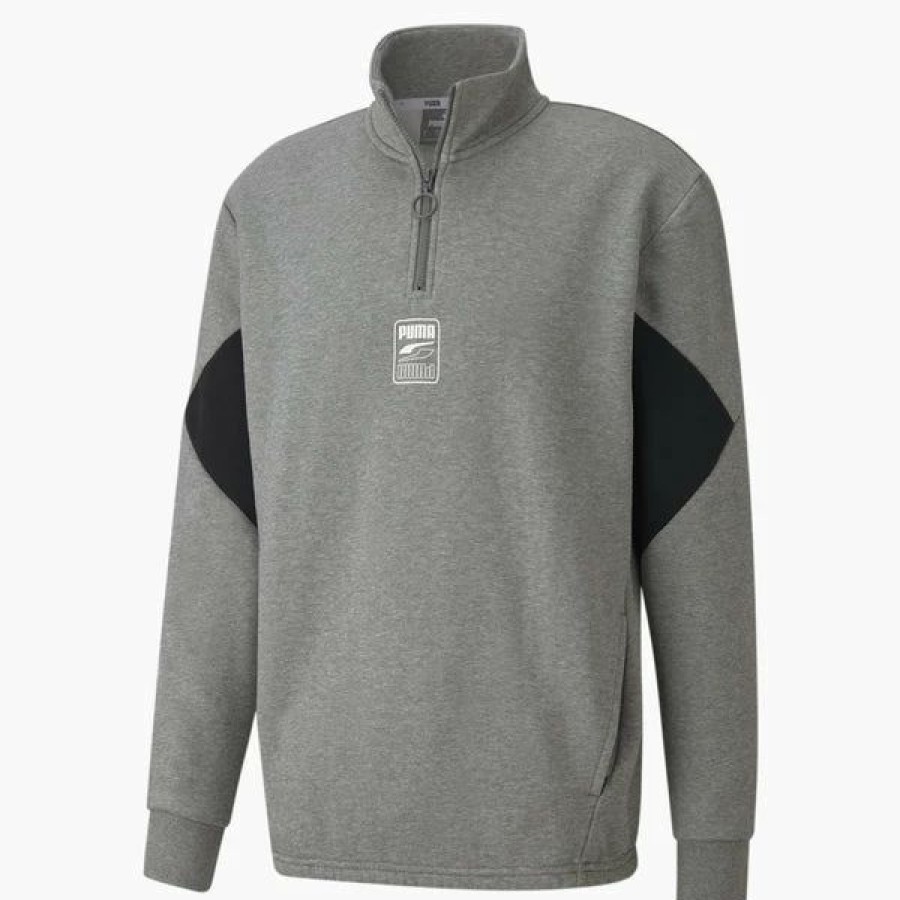 Mens Tops | * Men'S Puma Gray Rebel Half Zip Fleece Hoodie S