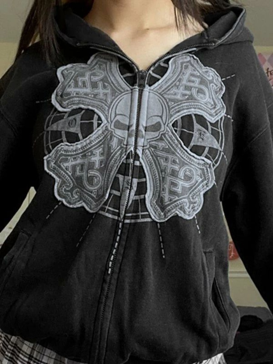 Outerwear | * Halloween Skull Graphic Zip Up Hoodie