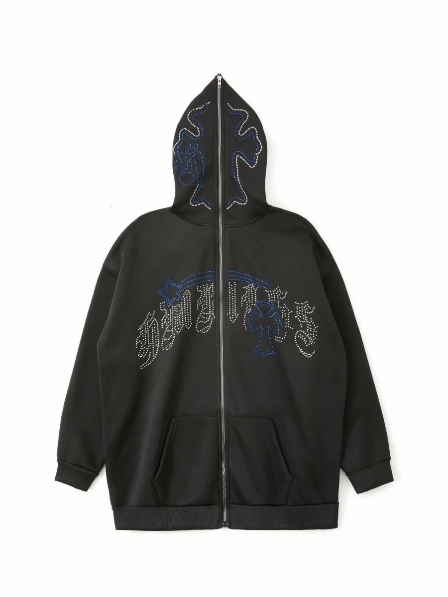 Outerwear | * Men'S Punk Rhinestone Cross Zip Up Hoodie