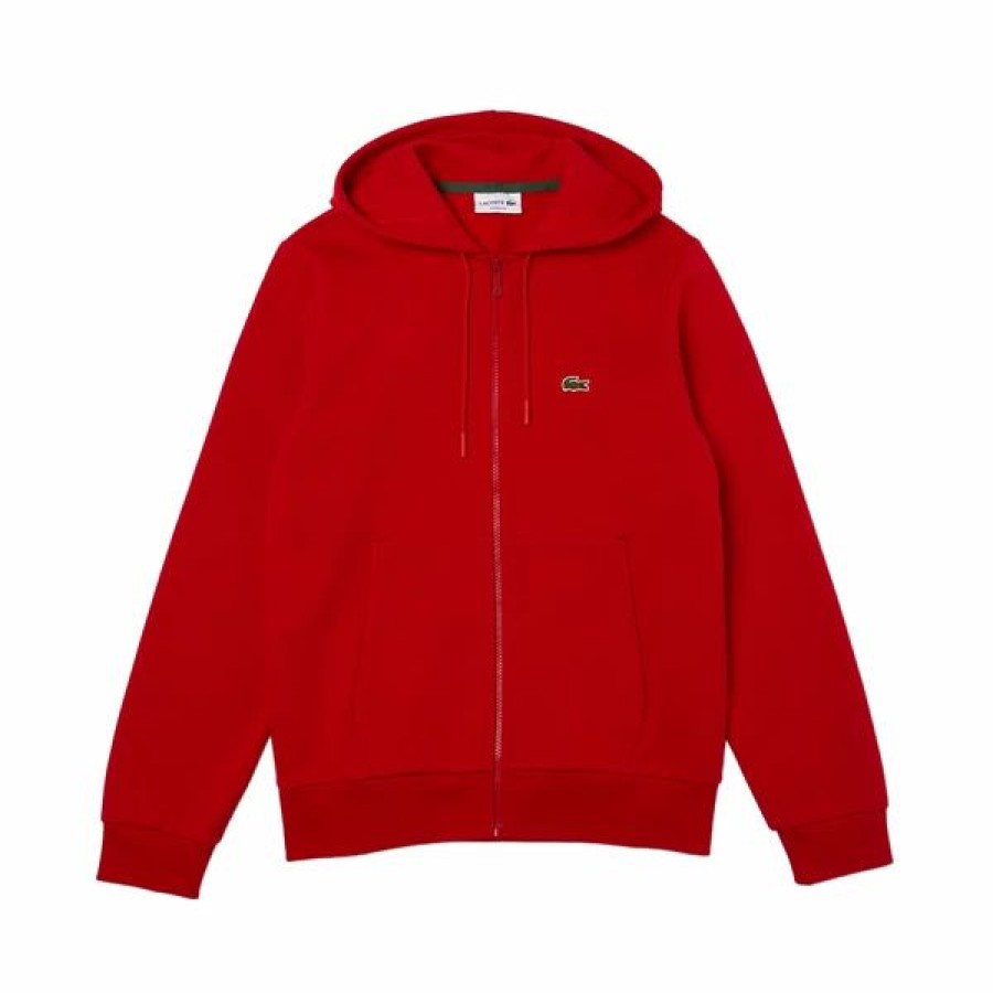 Mens Tops | * Men'S Lacoste Red Kangaroo Pocket Fleece Hoodie Sweatshirt 4/M