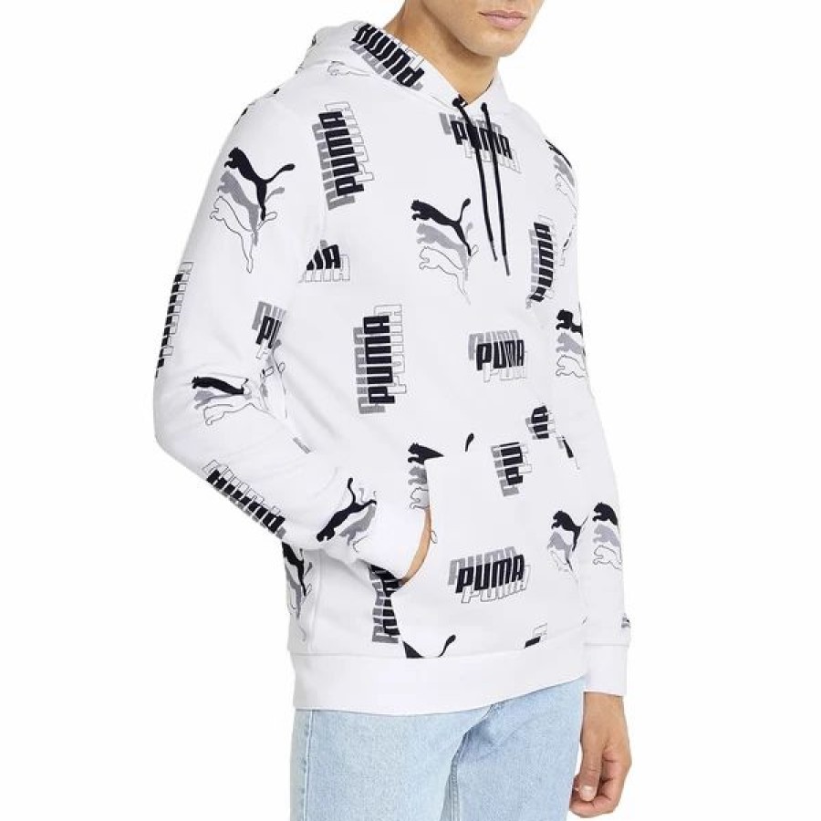 Mens Tops | * Men'S Puma Power Aop Fleece Hoodie (White) S