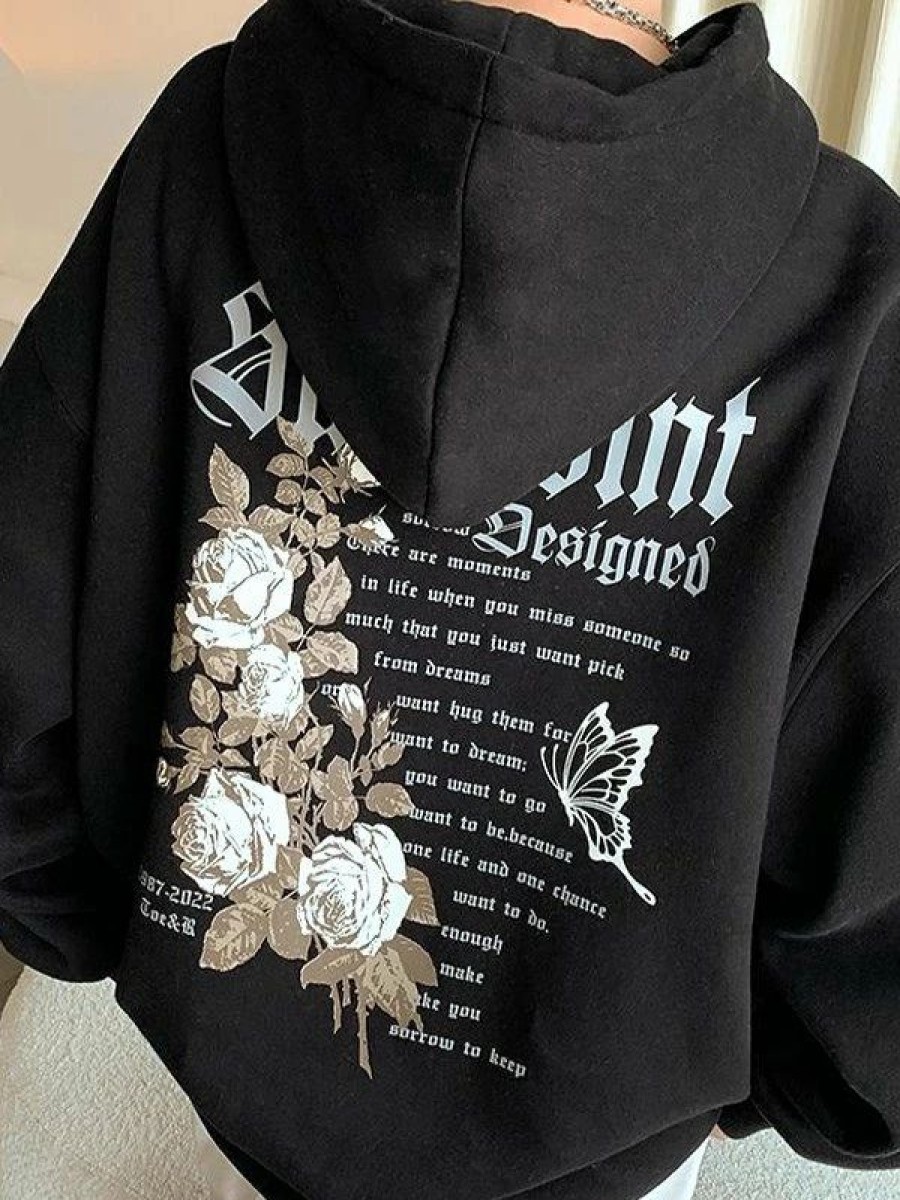 Outerwear | * Men'S Gothic Punk Floral Letter Graphic Hoodie