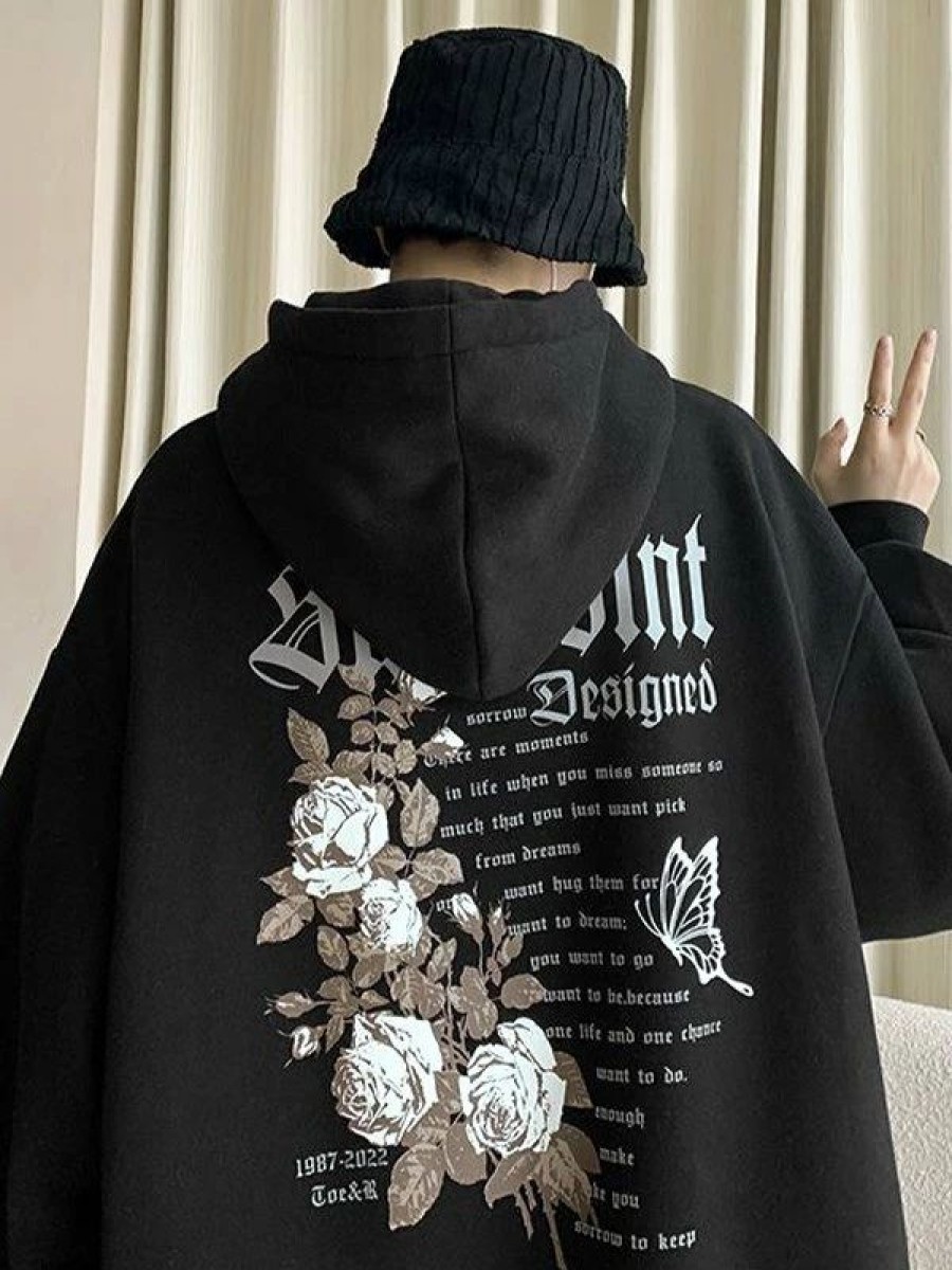 Outerwear | * Men'S Gothic Punk Floral Letter Graphic Hoodie