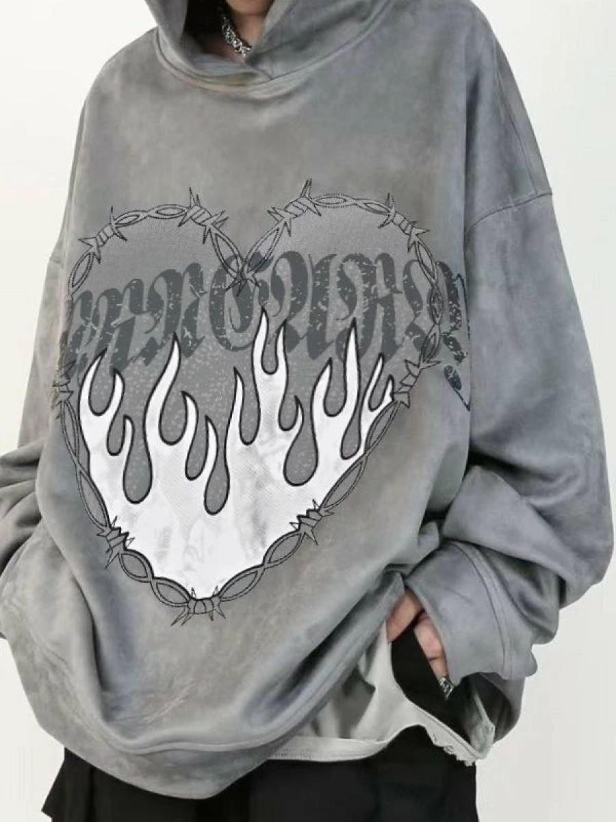 Outerwear | * Men'S Faux Suede Burning Heart Pullover Hoodie