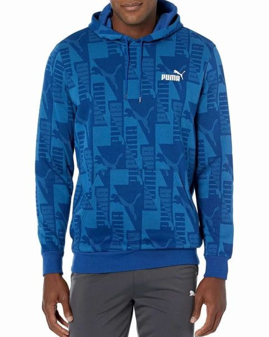 Mens Tops | * Men'S Puma Power Blazing Blue/Lake Blue Aop Fleece Hoodie S