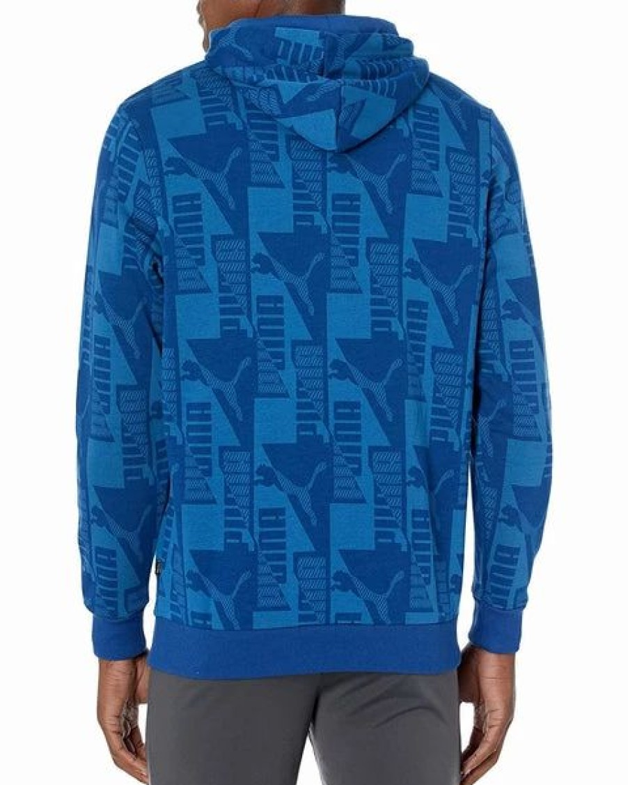 Mens Tops | * Men'S Puma Power Blazing Blue/Lake Blue Aop Fleece Hoodie S