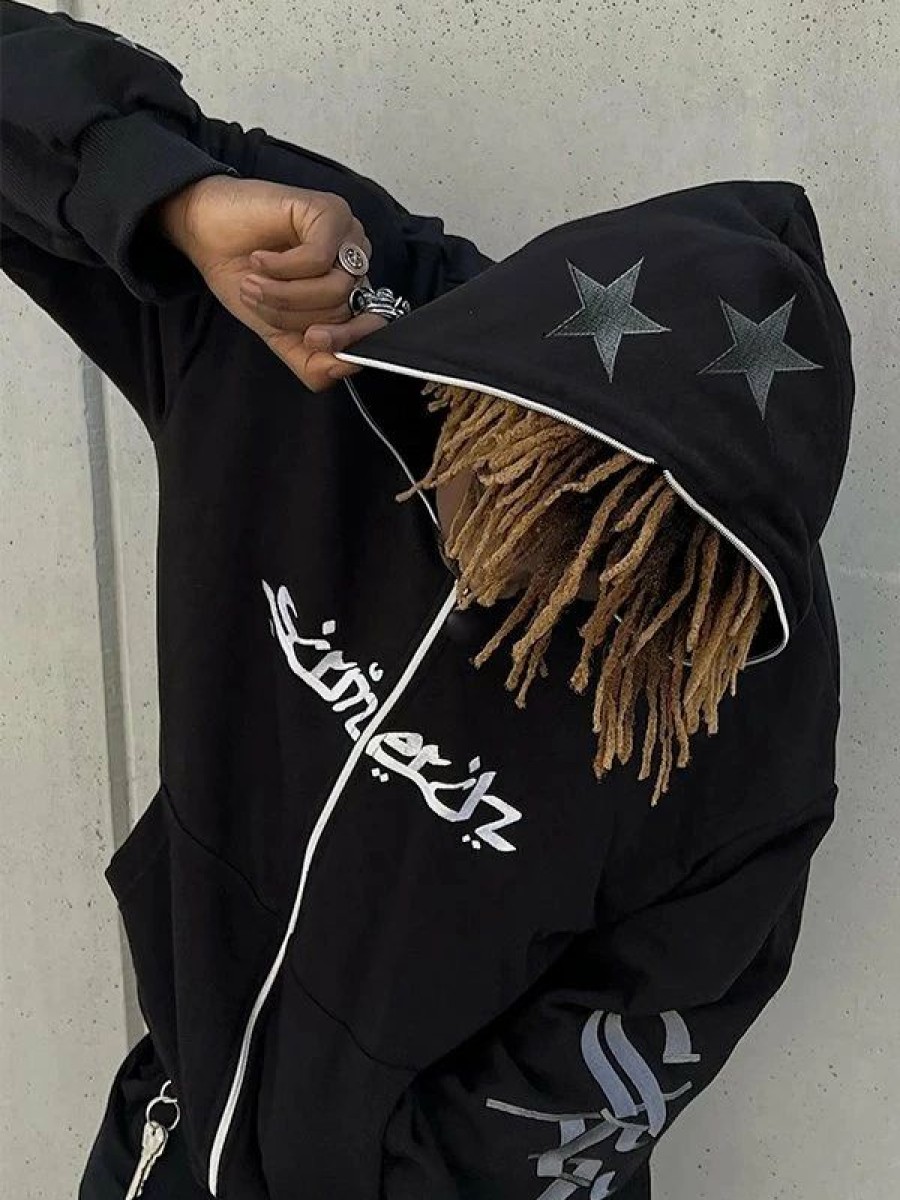 Outerwear | * Men'S Punk Star Embroidery Zip Up Hoodie