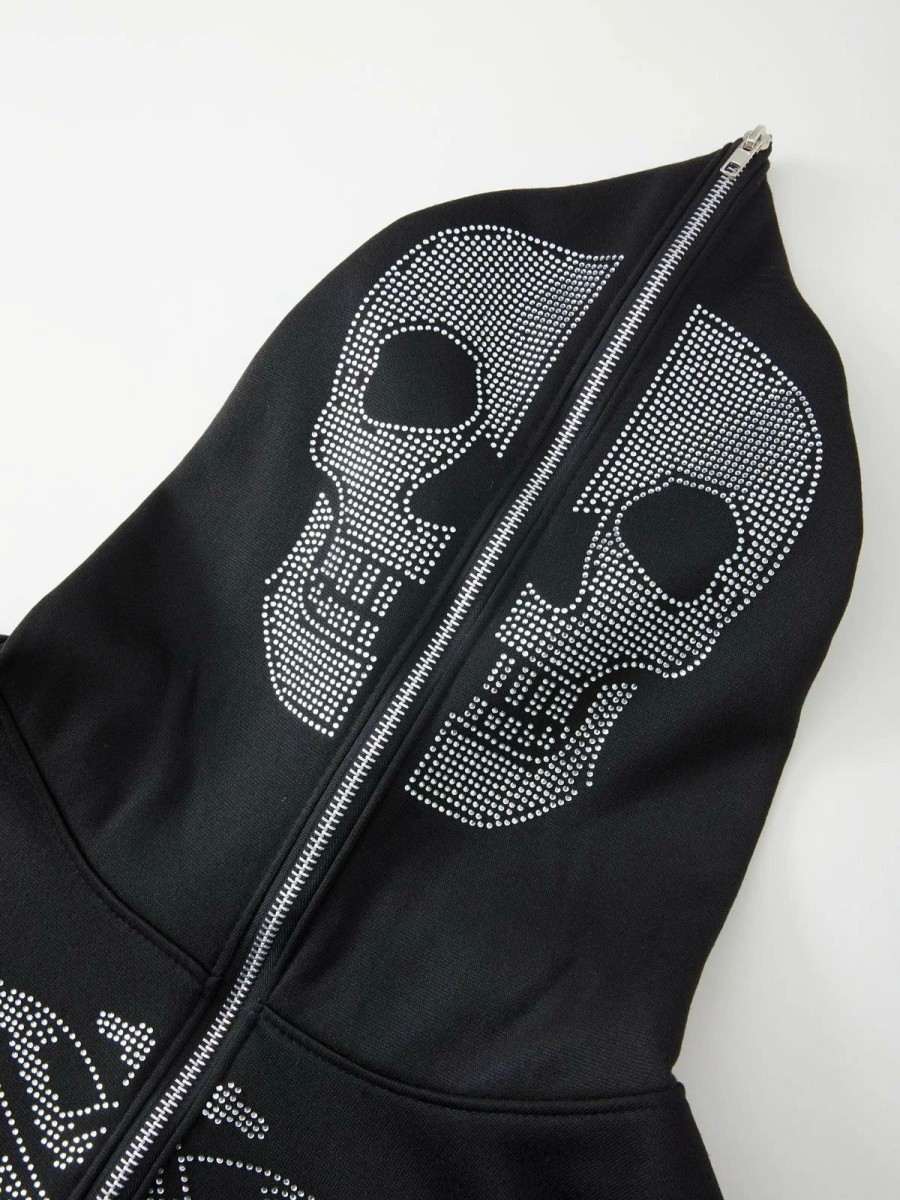 Outerwear | * Men'S Rhinestone Butterfly Skull Zip Up Hoodie