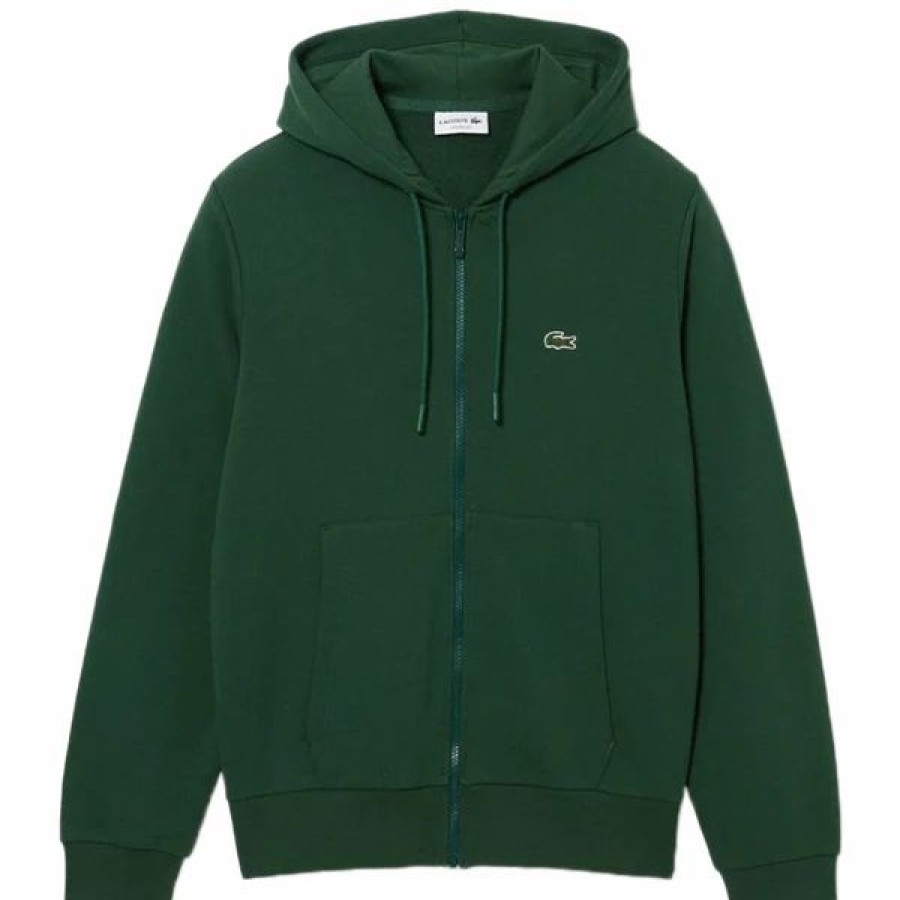 Mens Tops | * Men'S Lacoste Green Kangaroo Pocket Fleece Hoodie Sweatshirt 3/S