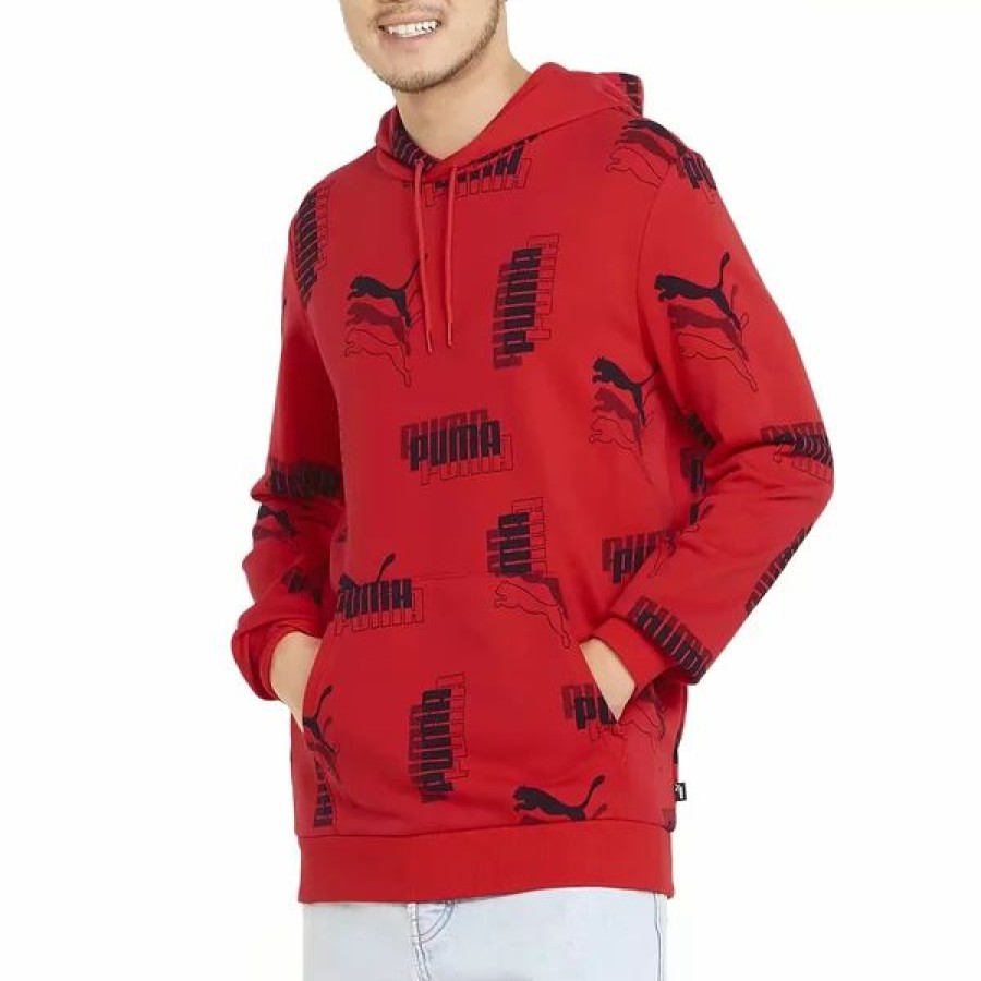 Mens Tops | * Men'S Puma High Risk Red Power Aop Fleece Hoodie S