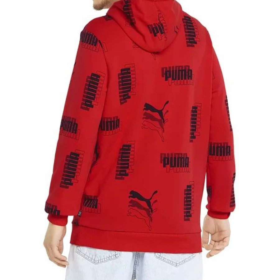 Mens Tops | * Men'S Puma High Risk Red Power Aop Fleece Hoodie S