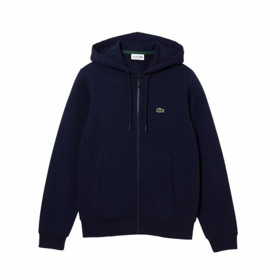 Mens Tops | * Men'S Lacoste Navy Kangaroo Pocket Fleece Hoodie Sweatshirt 3/S