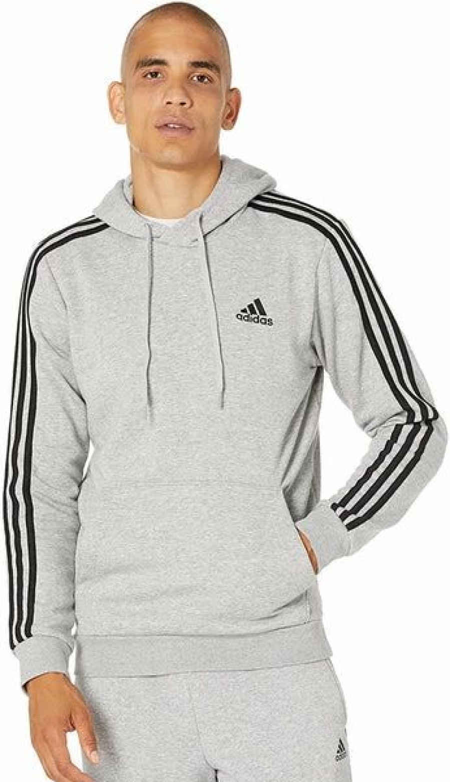 Mens Tops | * Men'S Adidas Medium Heather Grey Essentials 3-Stripes Fleece Hoodie Xs