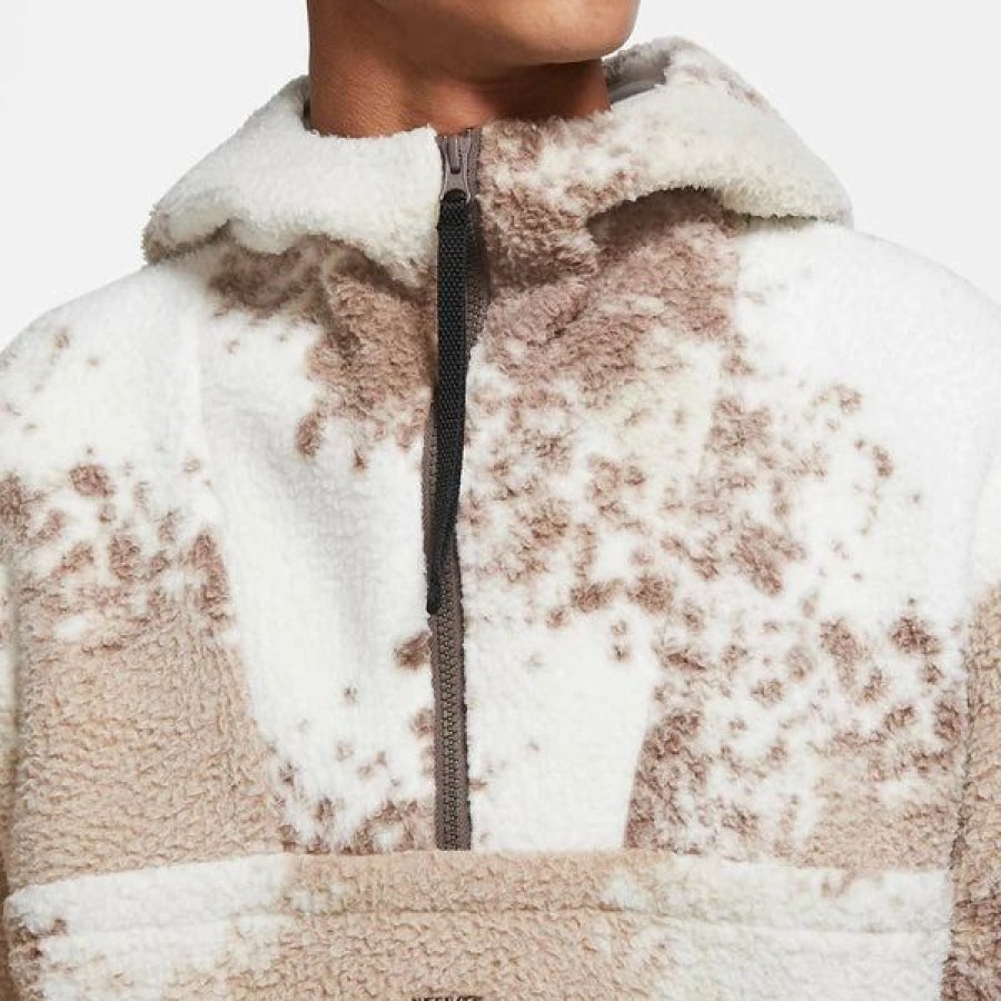 Mens Tops | * Men'S Nike Sportswear Beige/White/Brown Sherpa Sport Essentials+ 1/2 Zip Fleece Hoodie (Dd5009 072) S